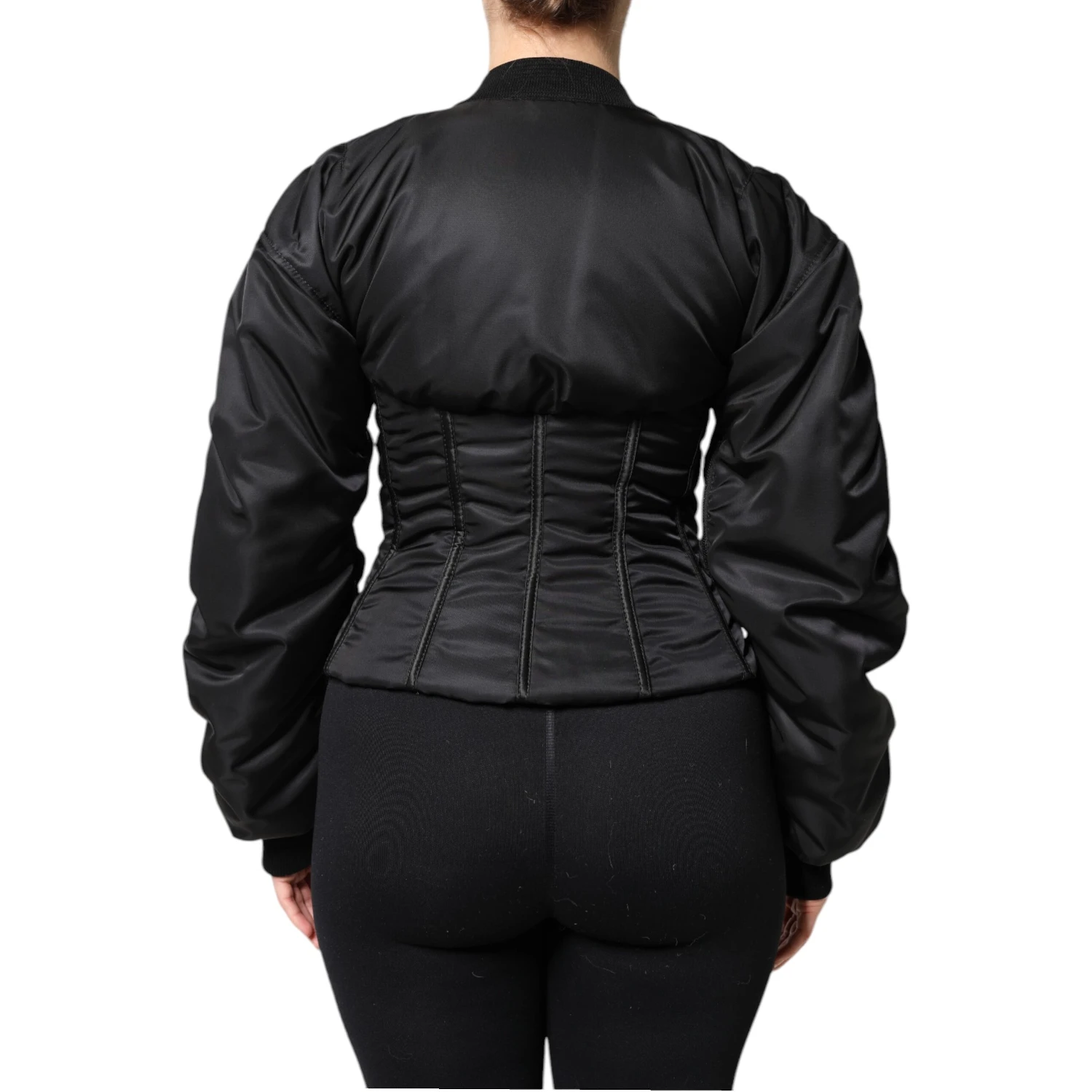 Black Nylon Full Zip Bustier Corset Jacket