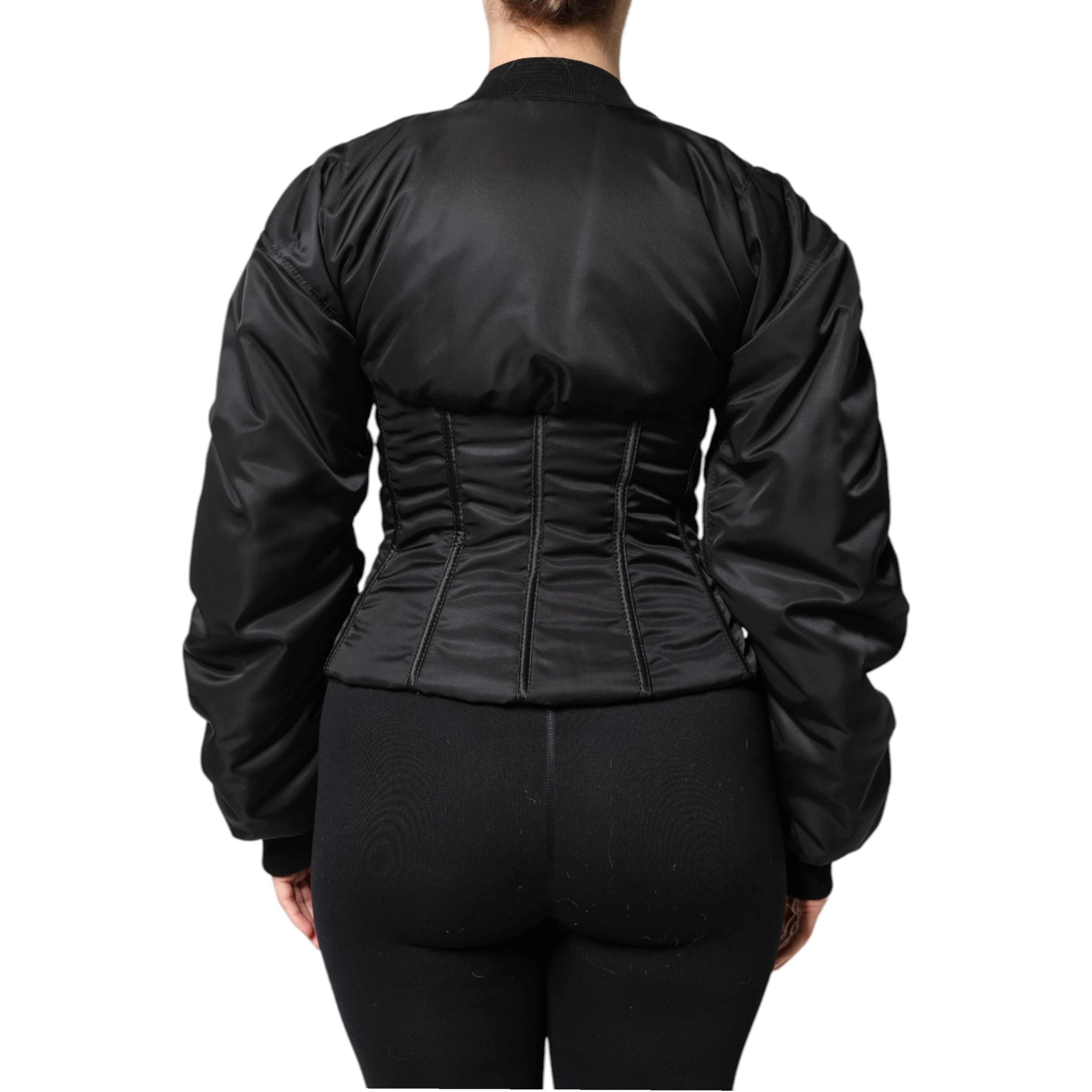 Black Nylon Full Zip Bustier Corset Jacket