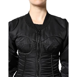 Black Nylon Full Zip Bustier Corset Jacket