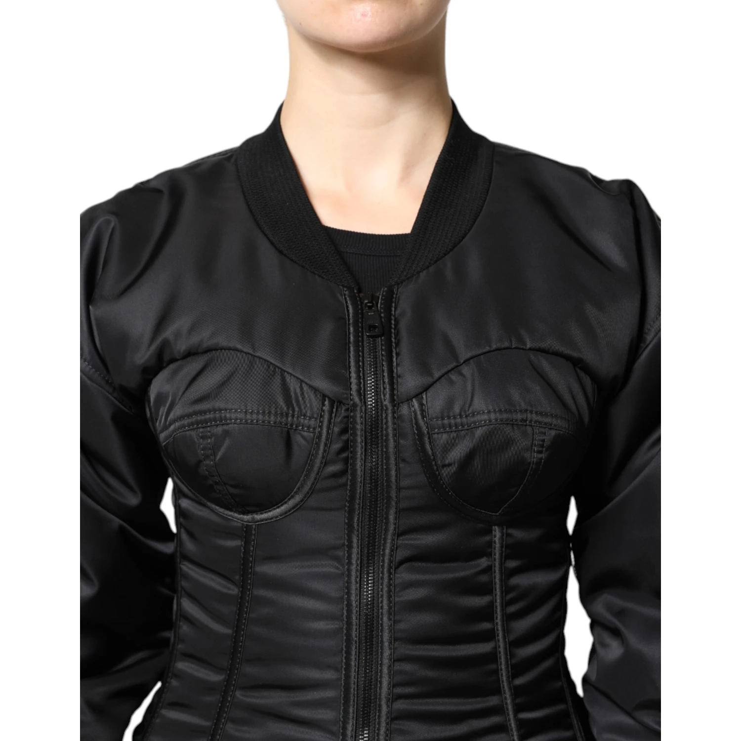 Black Nylon Full Zip Bustier Corset Jacket