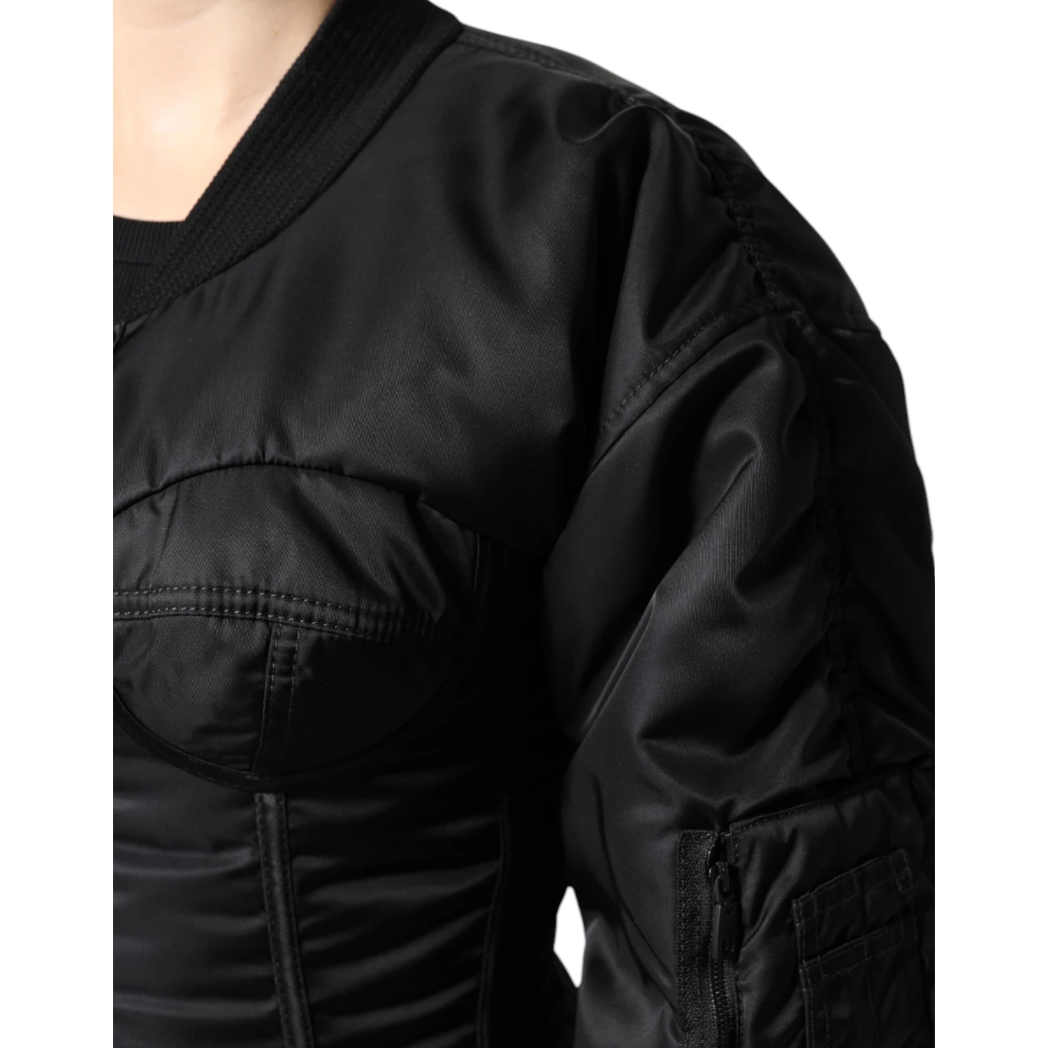 Black Nylon Full Zip Bustier Corset Jacket