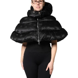 Black Padded Puffer Hooded Full Zip Cropped Jacket