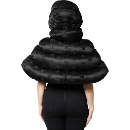 Black Padded Puffer Hooded Full Zip Cropped Jacket