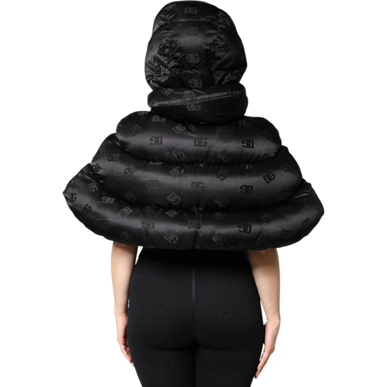 Black Padded Puffer Hooded Full Zip Cropped Jacket