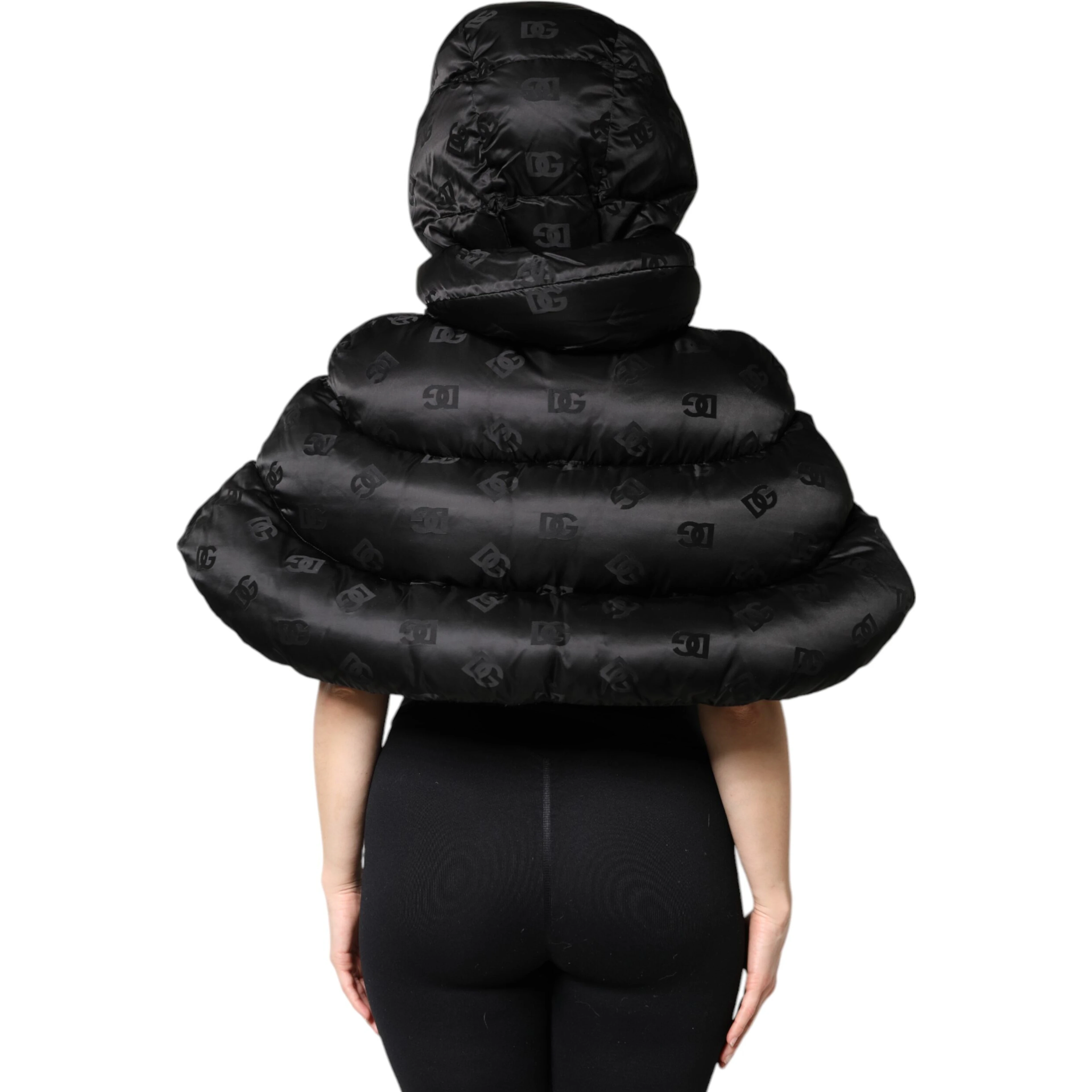 Black Padded Puffer Hooded Full Zip Cropped Jacket
