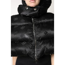 Black Padded Puffer Hooded Full Zip Cropped Jacket