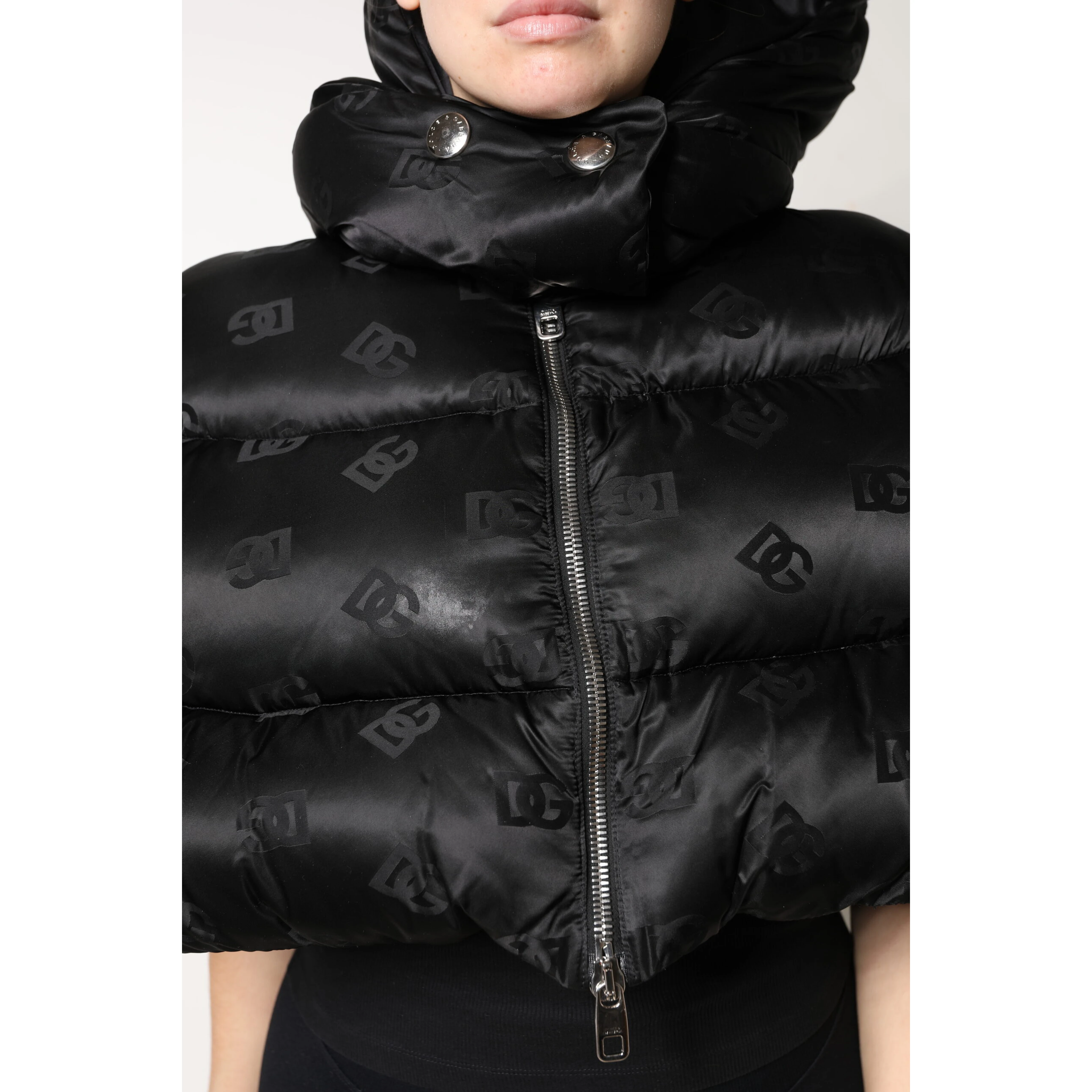 Black Padded Puffer Hooded Full Zip Cropped Jacket
