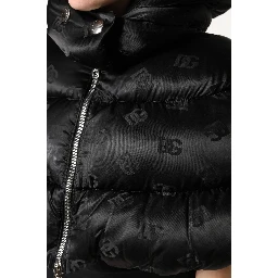 Black Padded Puffer Hooded Full Zip Cropped Jacket