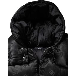 Black Padded Puffer Hooded Full Zip Cropped Jacket