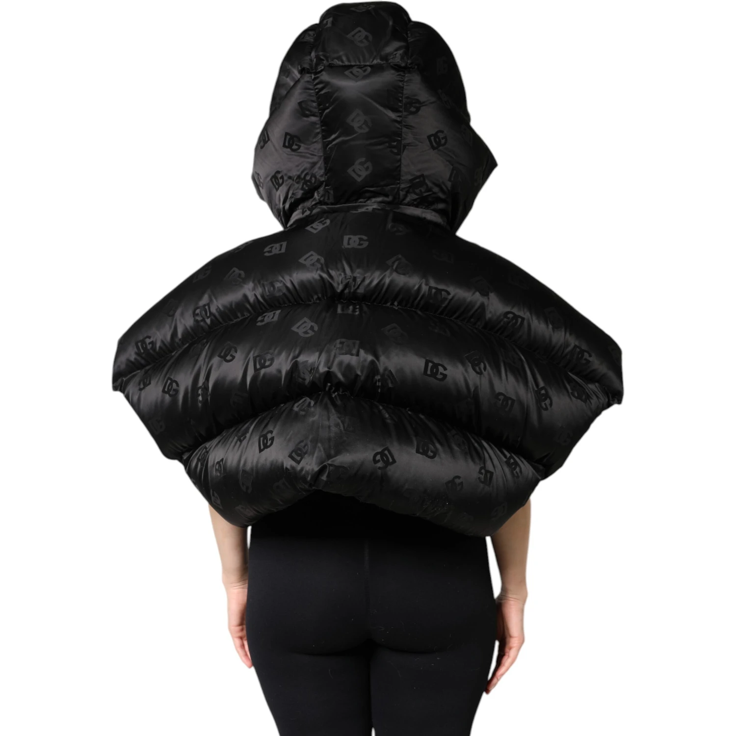 Black Padded Puffer Hooded Full Zip Cropped Jacket