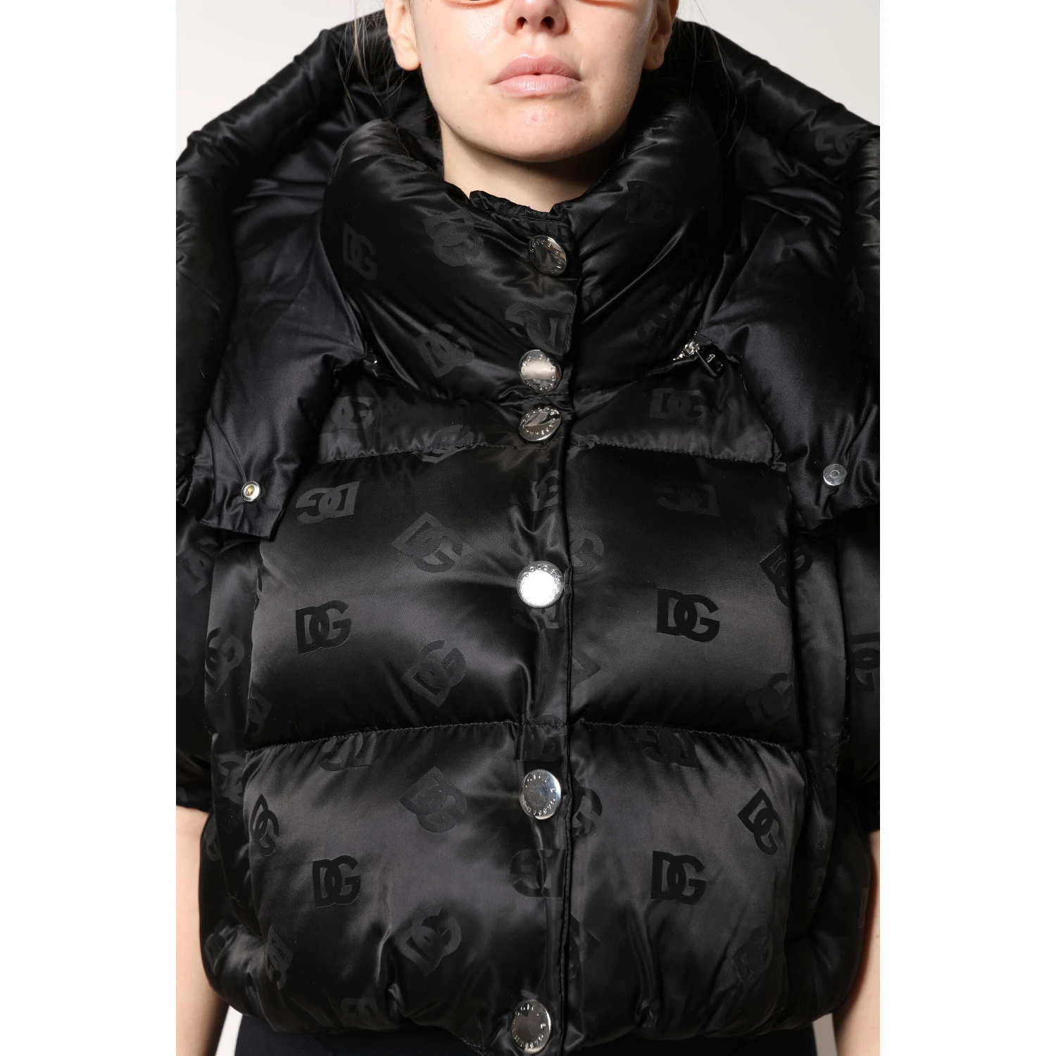 Black Padded Puffer Hooded Full Zip Cropped Jacket