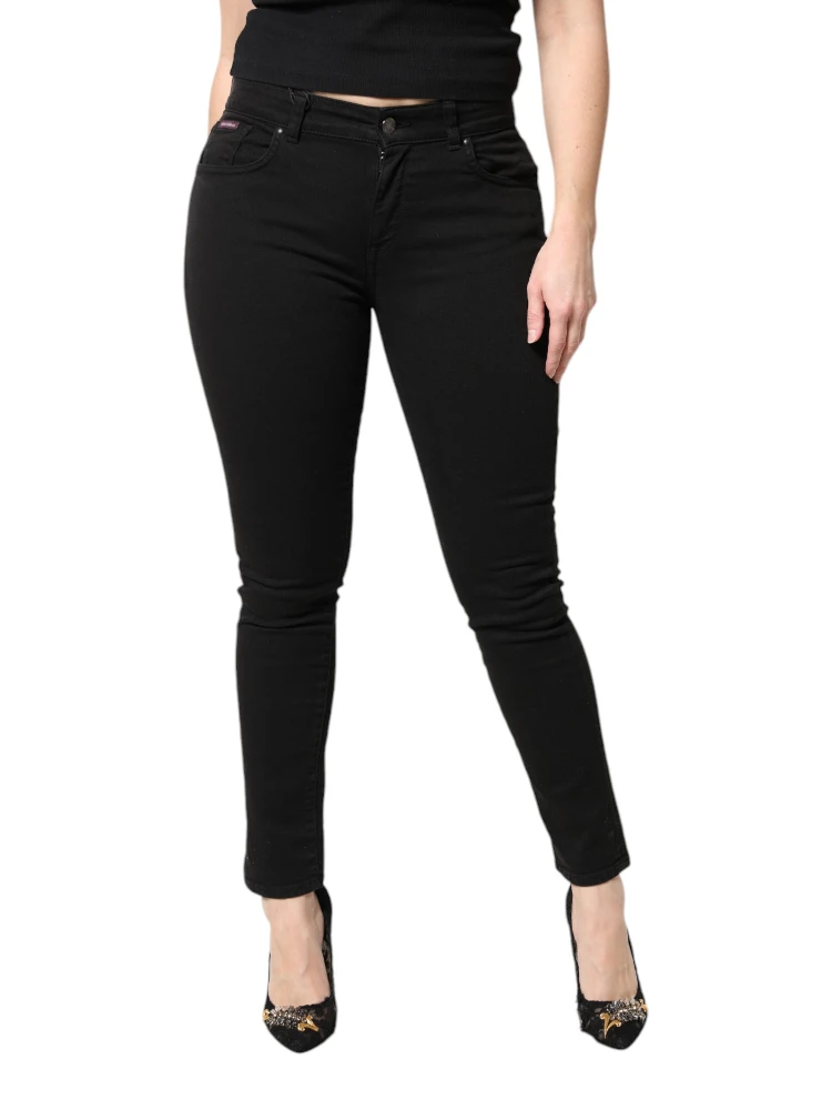 Black Cotton Mid Waisted Skinny Denim Jeans