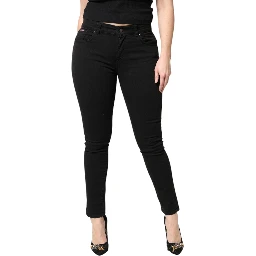 Black Cotton Mid Waisted Skinny Denim Jeans