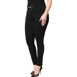Black Cotton Mid Waisted Skinny Denim Jeans