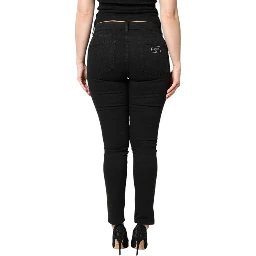 Black Cotton Mid Waisted Skinny Denim Jeans