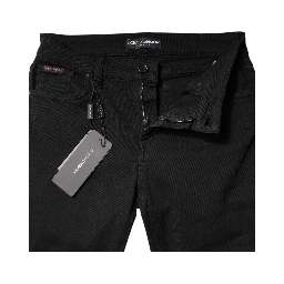 Black Cotton Mid Waisted Skinny Denim Jeans
