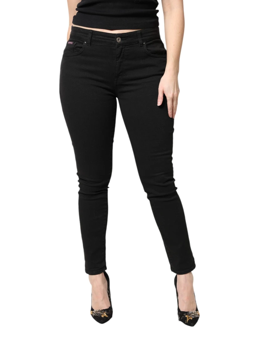 Black Cotton Mid Waisted Skinny Denim Jeans