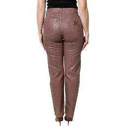 Brown Cotton High Waist Tapered Denim Jeans