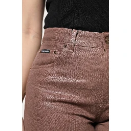 Brown Cotton High Waist Tapered Denim Jeans