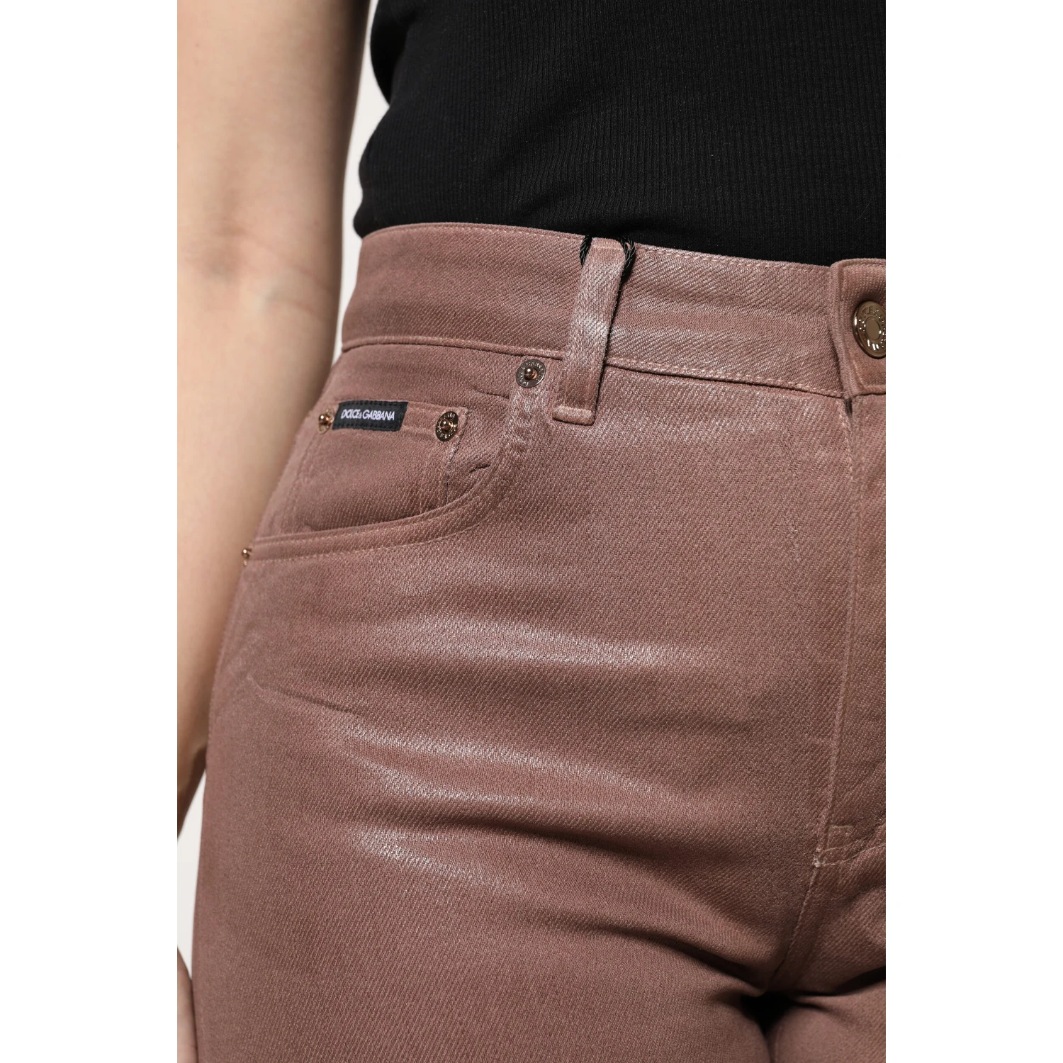 Brown Cotton High Waist Tapered Denim Jeans