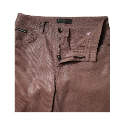 Brown Cotton High Waist Tapered Denim Jeans