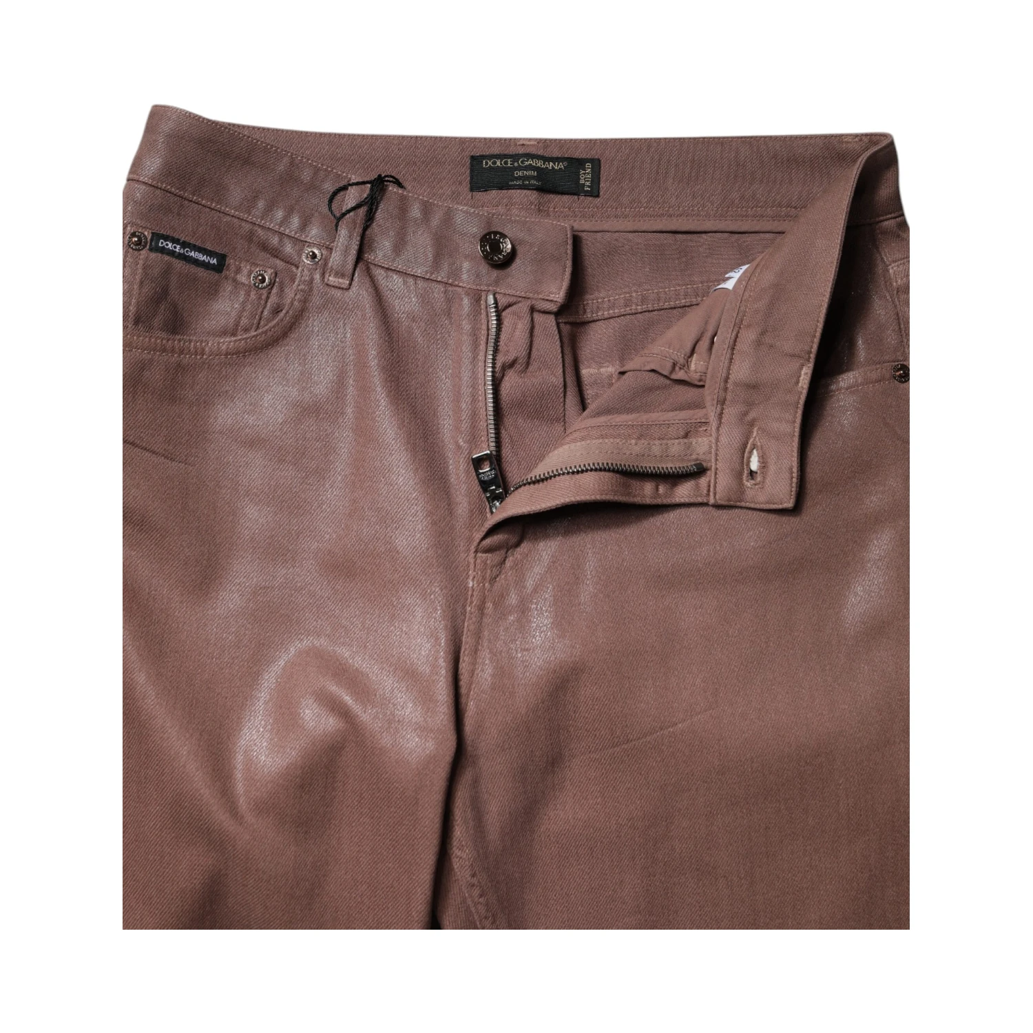 Brown Cotton High Waist Tapered Denim Jeans