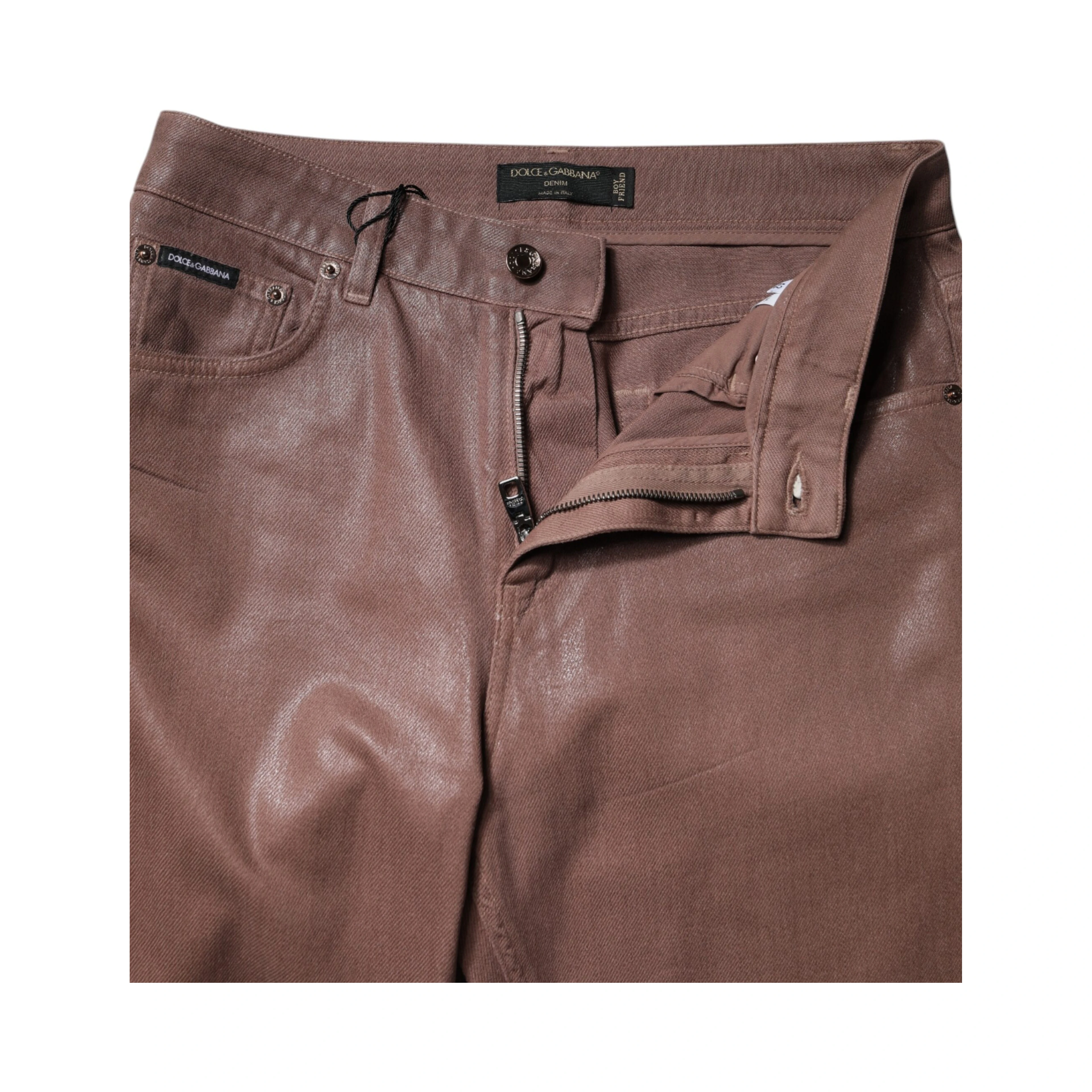 Brown Cotton High Waist Tapered Denim Jeans
