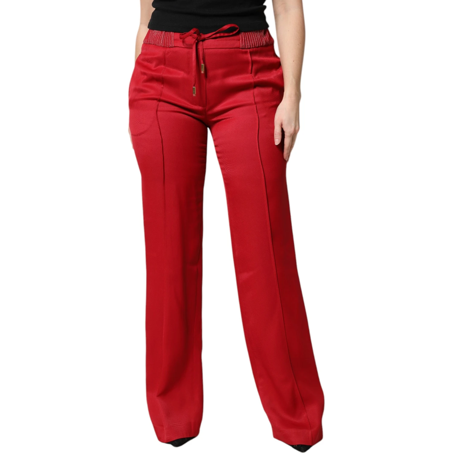 Red Viscose Straight Fit Pants