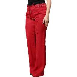 Red Viscose Straight Fit Pants