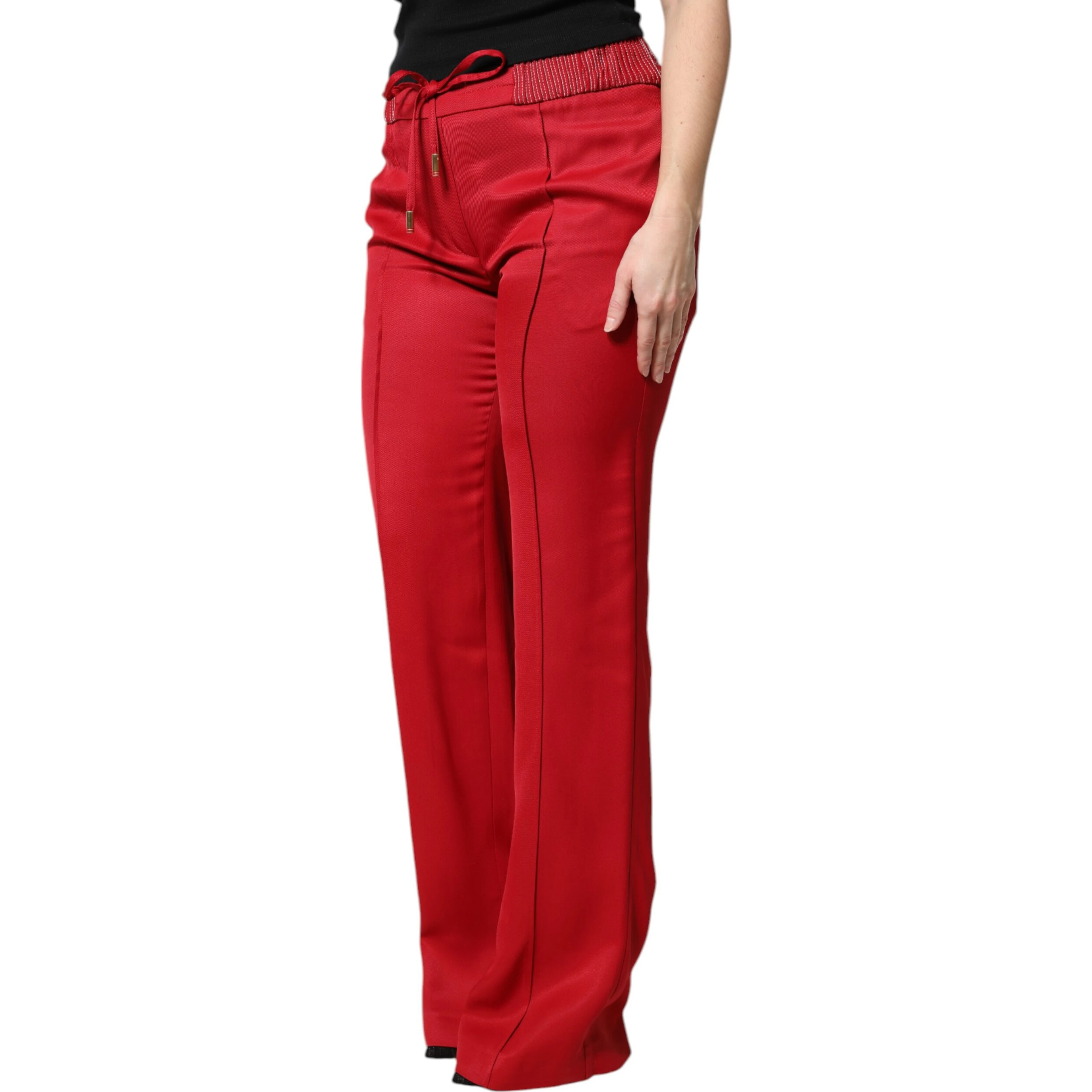 Red Viscose Straight Fit Pants