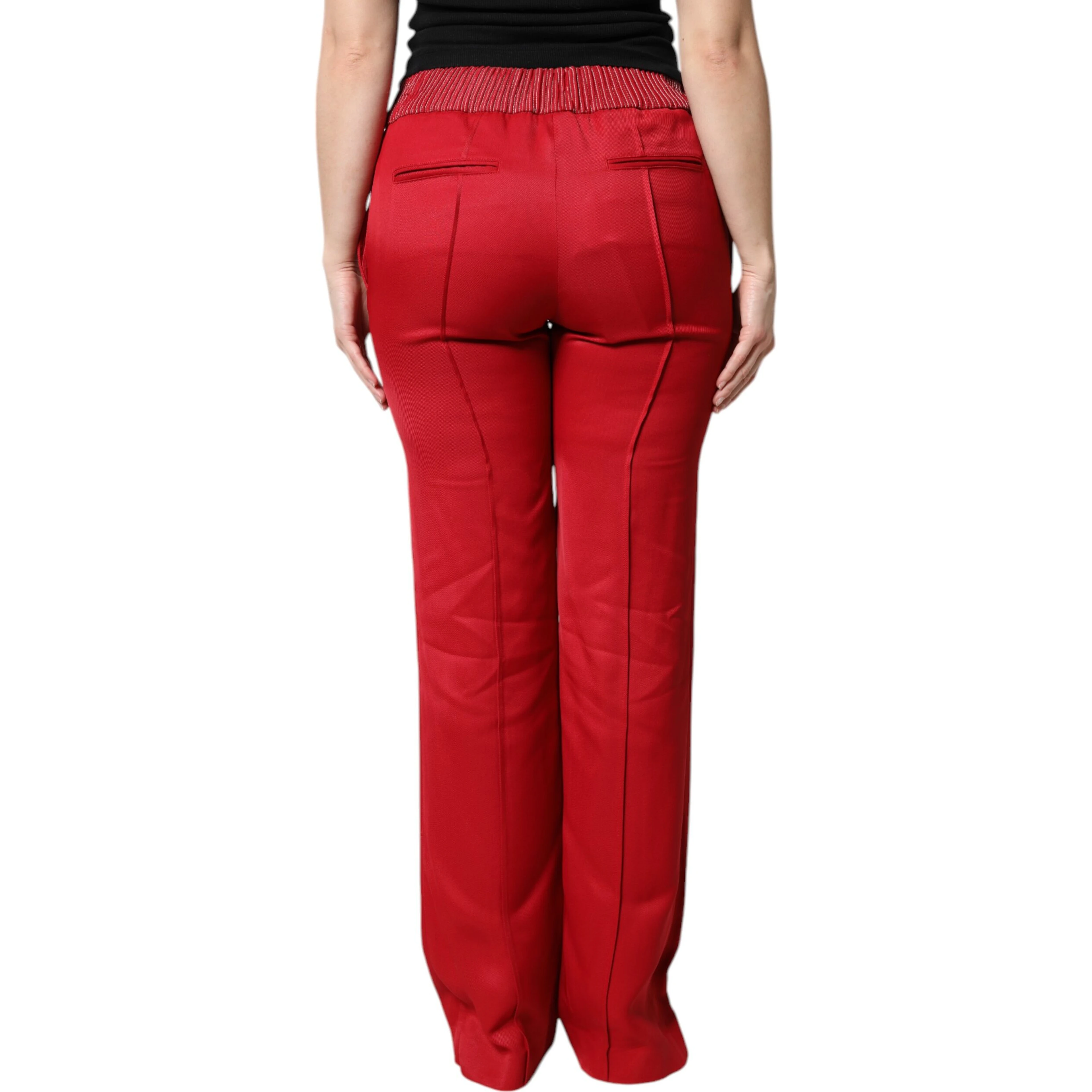 Red Viscose Straight Fit Pants