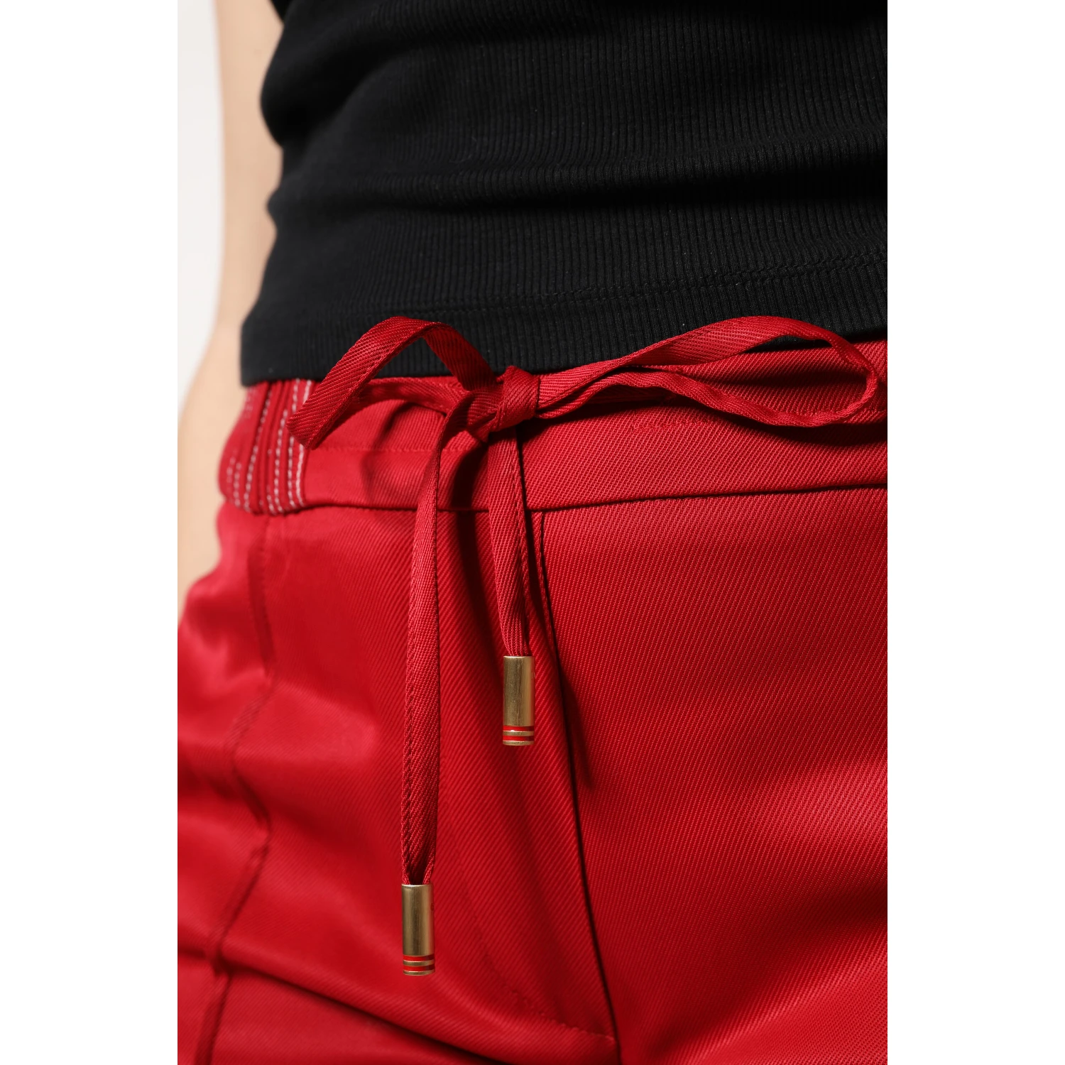 Red Viscose Straight Fit Pants