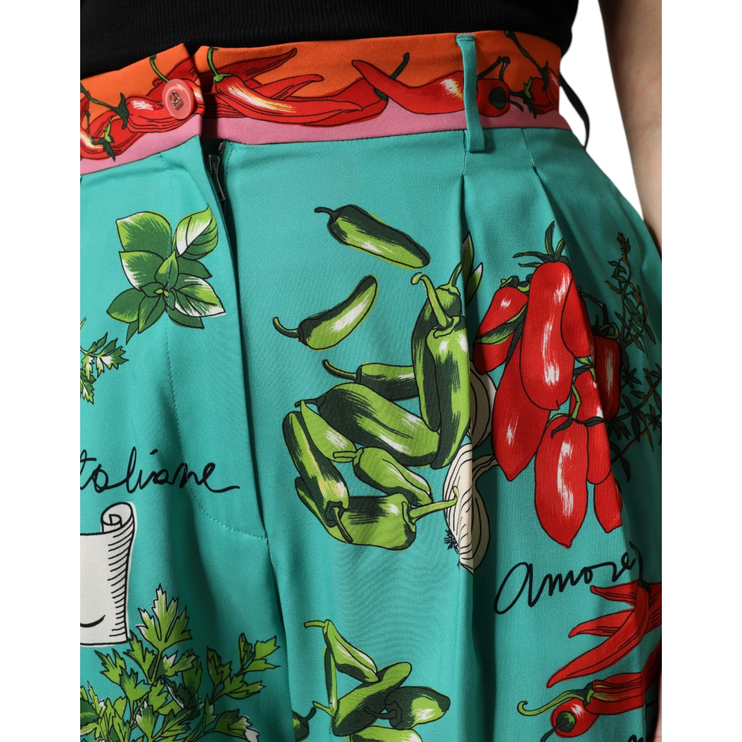 Green Silk Printed Straight Pants