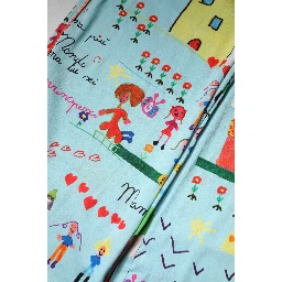 Light Blue Drawing Mid Waist Wide Leg Pants