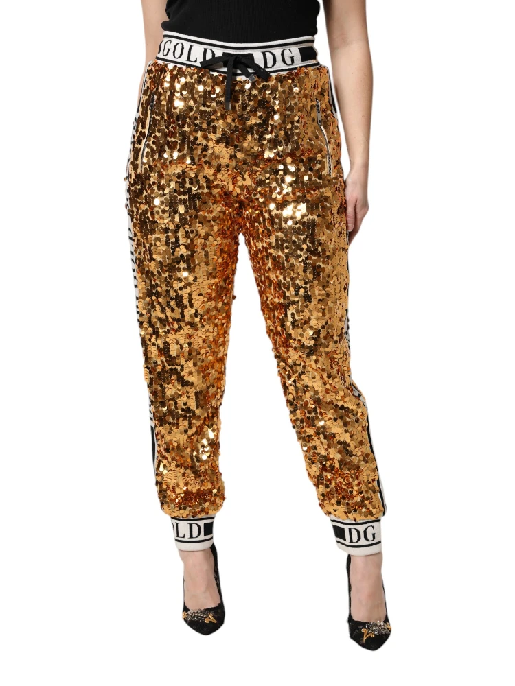 Metallic Gold DG Logo Sequined Jogger Pants