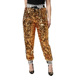 Metallic Gold DG Logo Sequined Jogger Pants