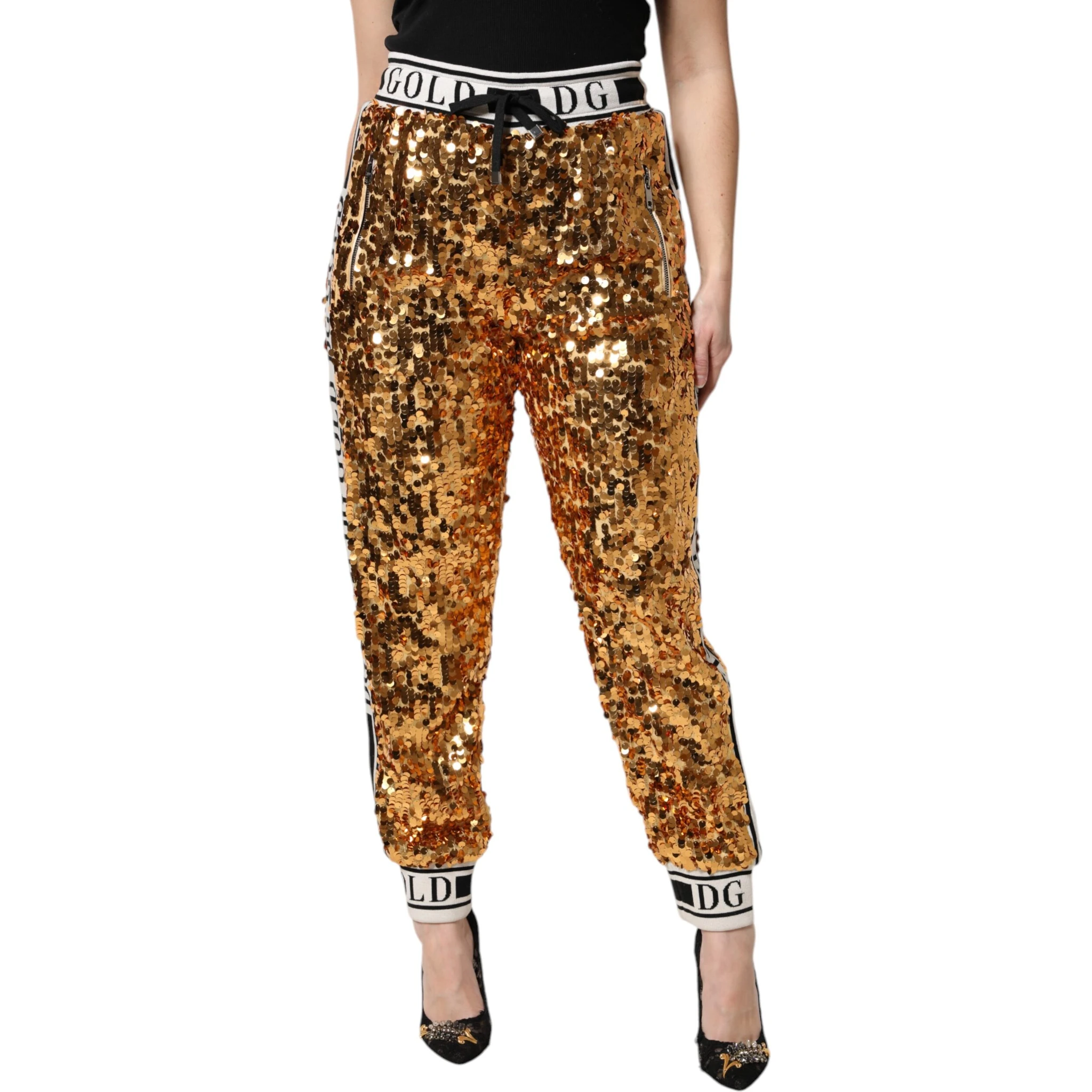 Metallic Gold DG Logo Sequined Jogger Pants