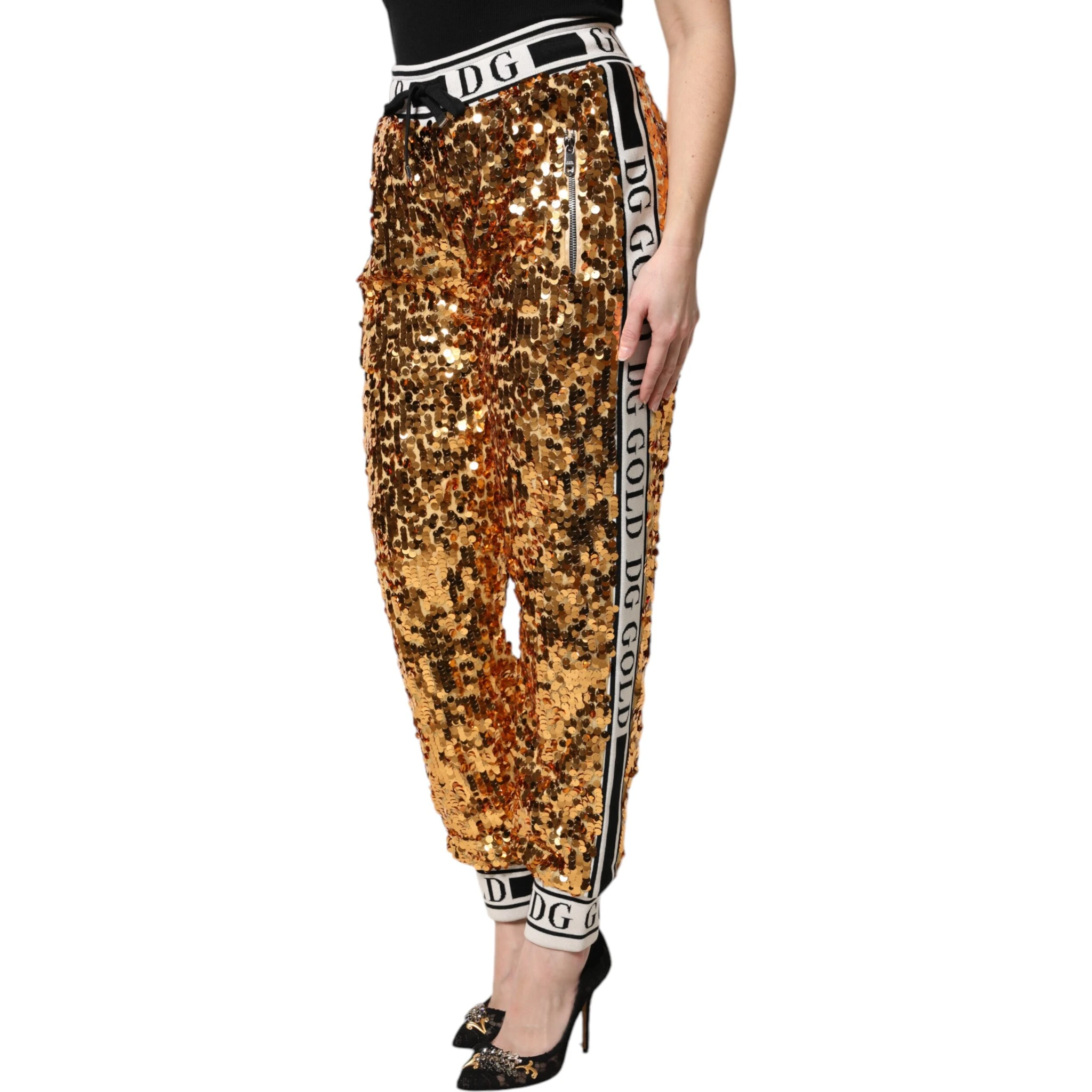 Metallic Gold DG Logo Sequined Jogger Pants
