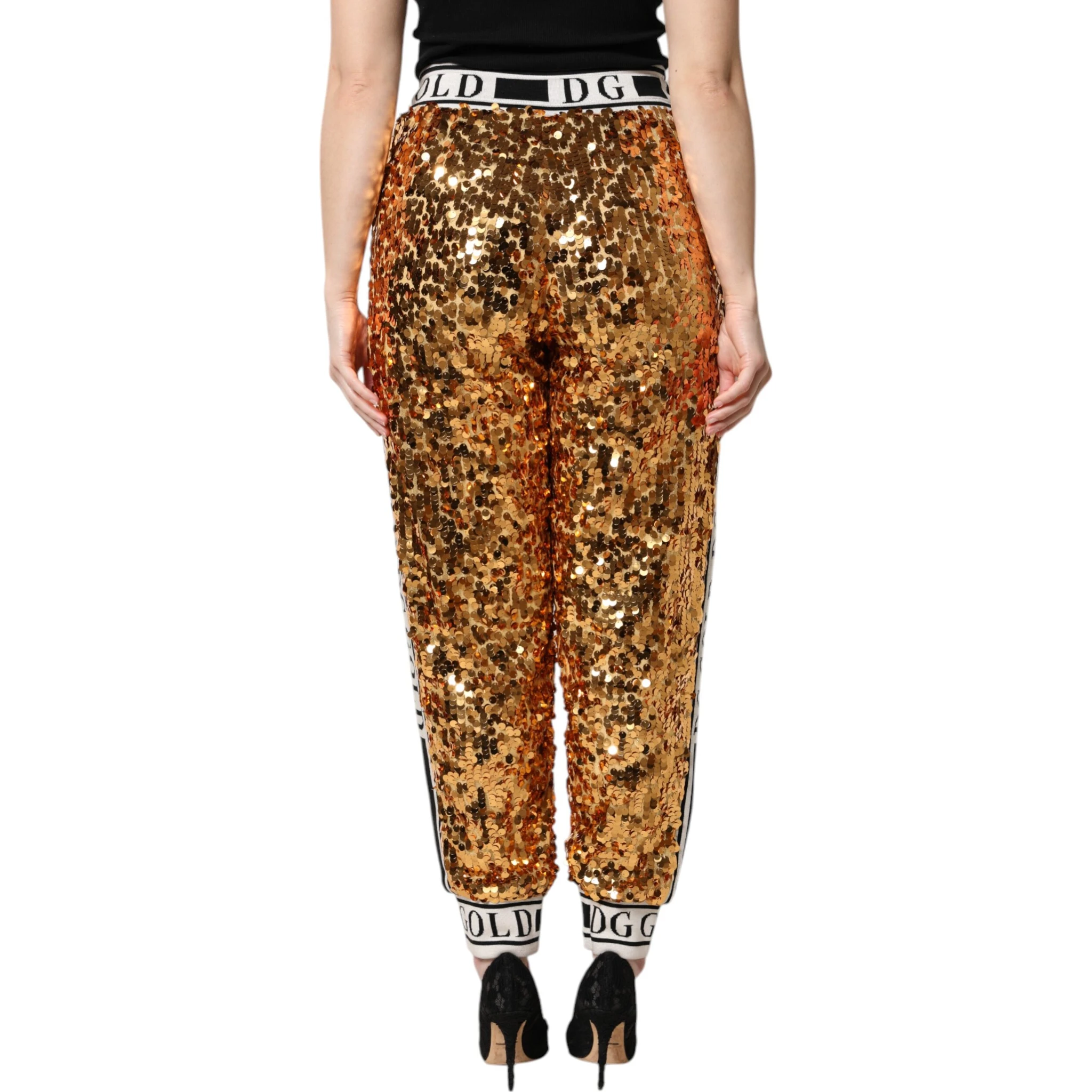 Metallic Gold DG Logo Sequined Jogger Pants
