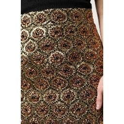 Brown Polyester Brocade A-line Mini Skirt