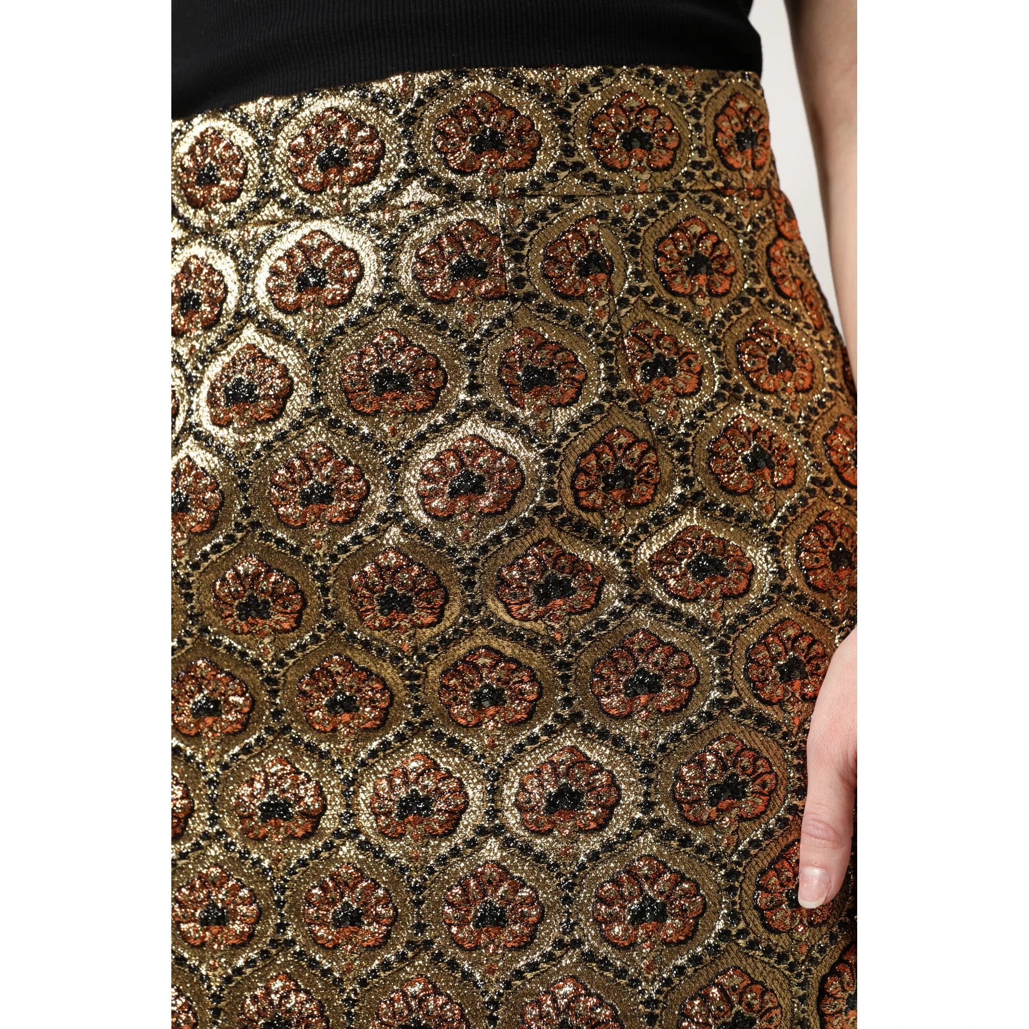 Brown Polyester Brocade A-line Mini Skirt