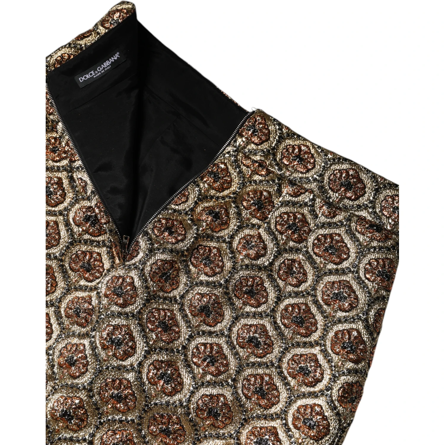 Brown Polyester Brocade A-line Mini Skirt