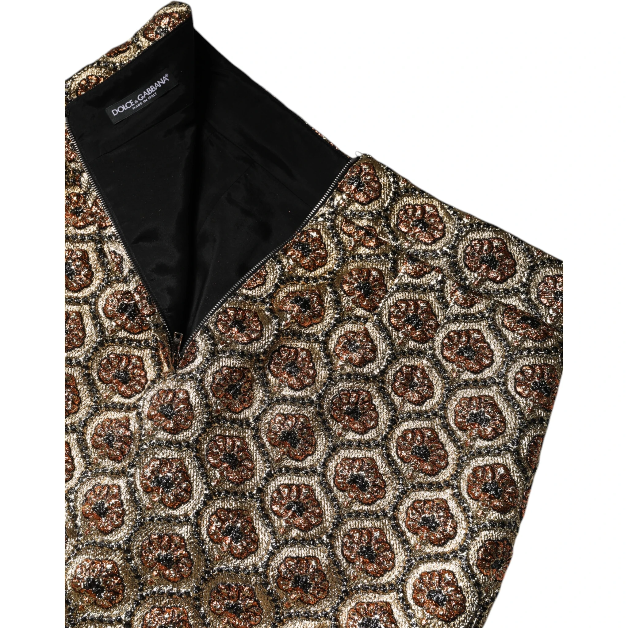 Brown Polyester Brocade A-line Mini Skirt