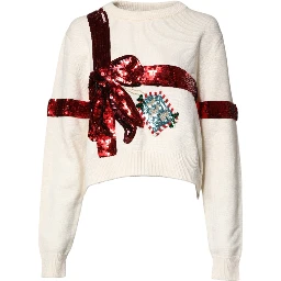 White Sequined Crew Neck Pullover Sweater