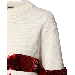 White Sequined Crew Neck Pullover Sweater