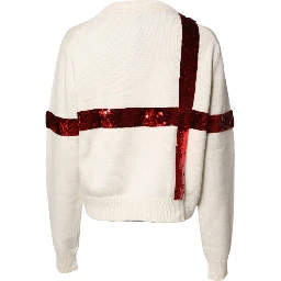 White Sequined Crew Neck Pullover Sweater