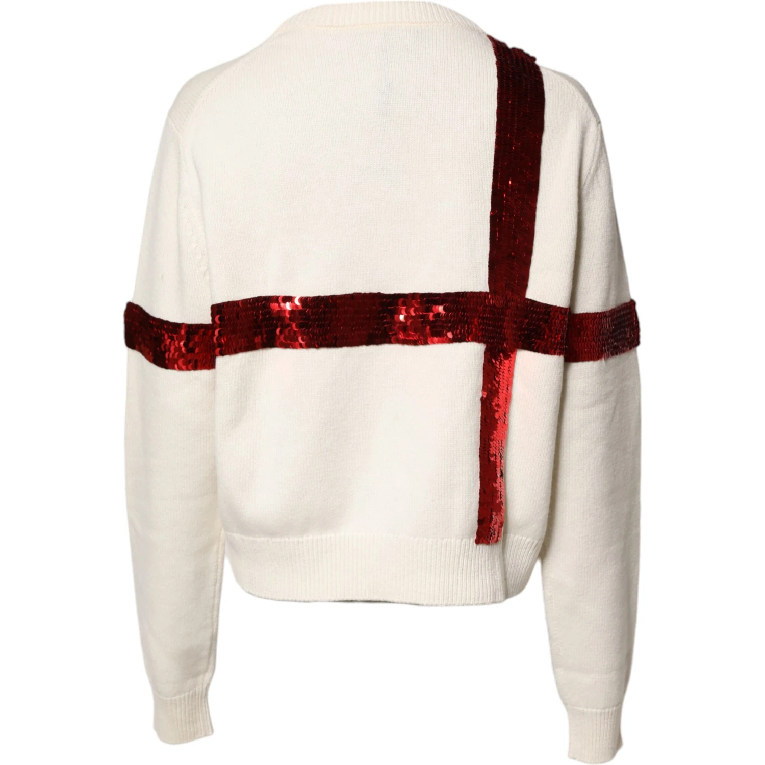White Sequined Crew Neck Pullover Sweater