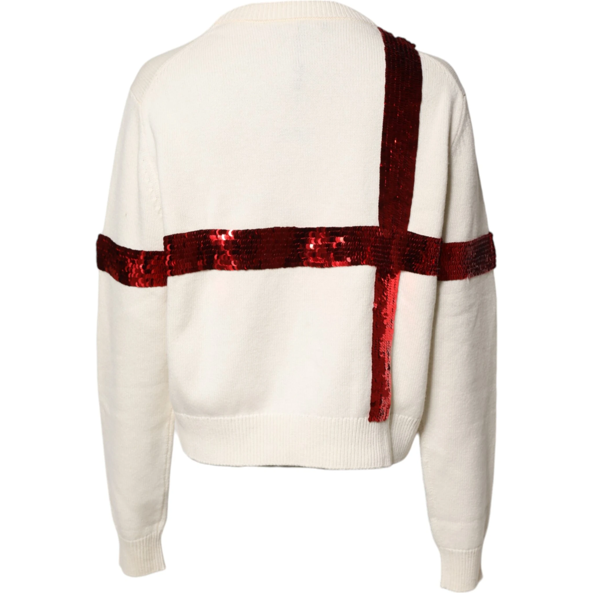 White Sequined Crew Neck Pullover Sweater