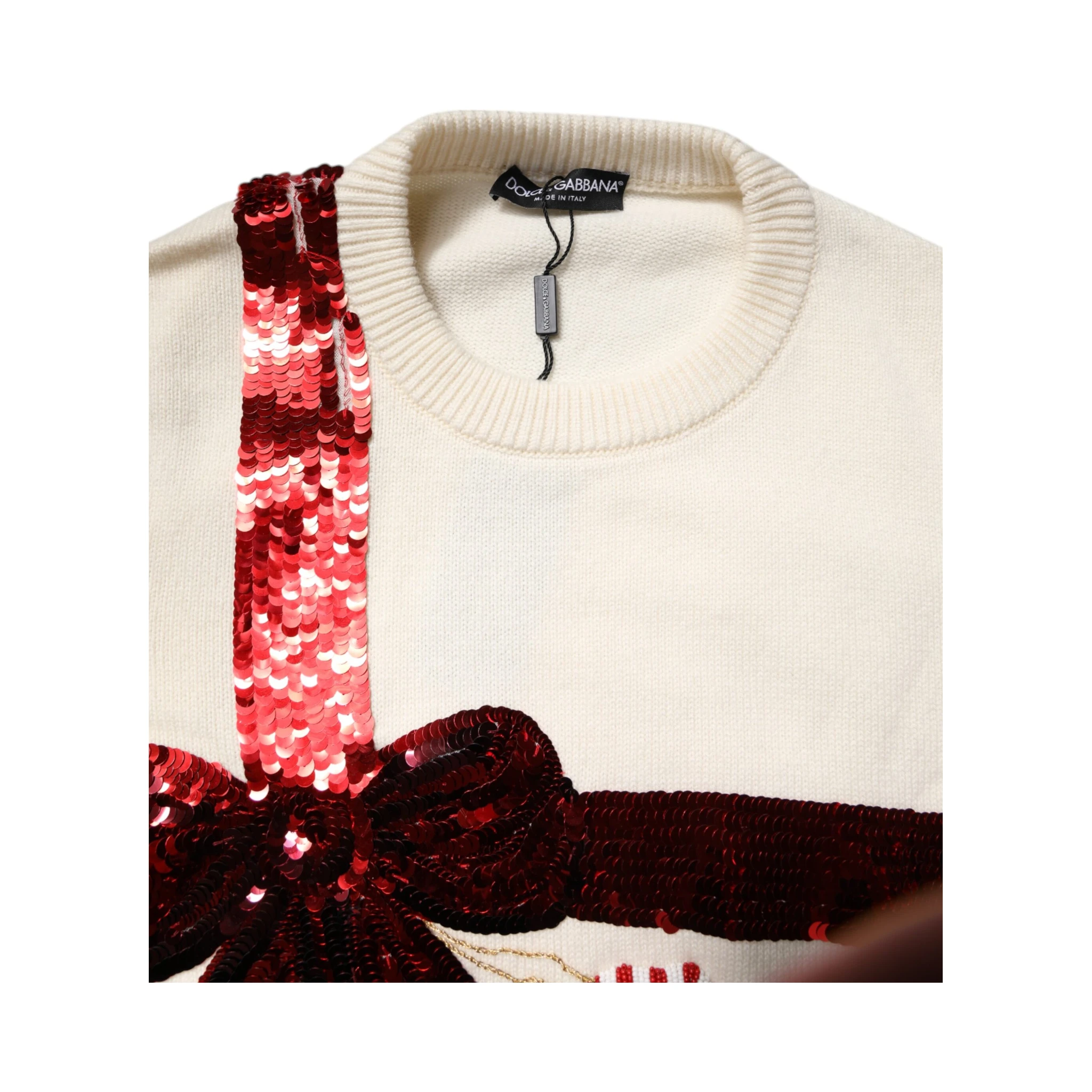 White Sequined Crew Neck Pullover Sweater