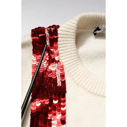 White Sequined Crew Neck Pullover Sweater